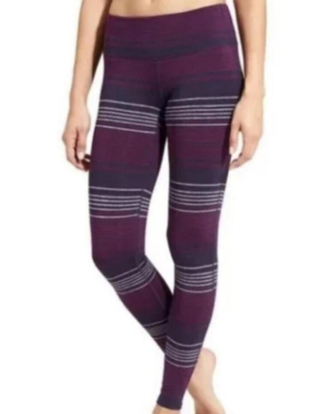Athleta Striped Maroon & Black Leggings